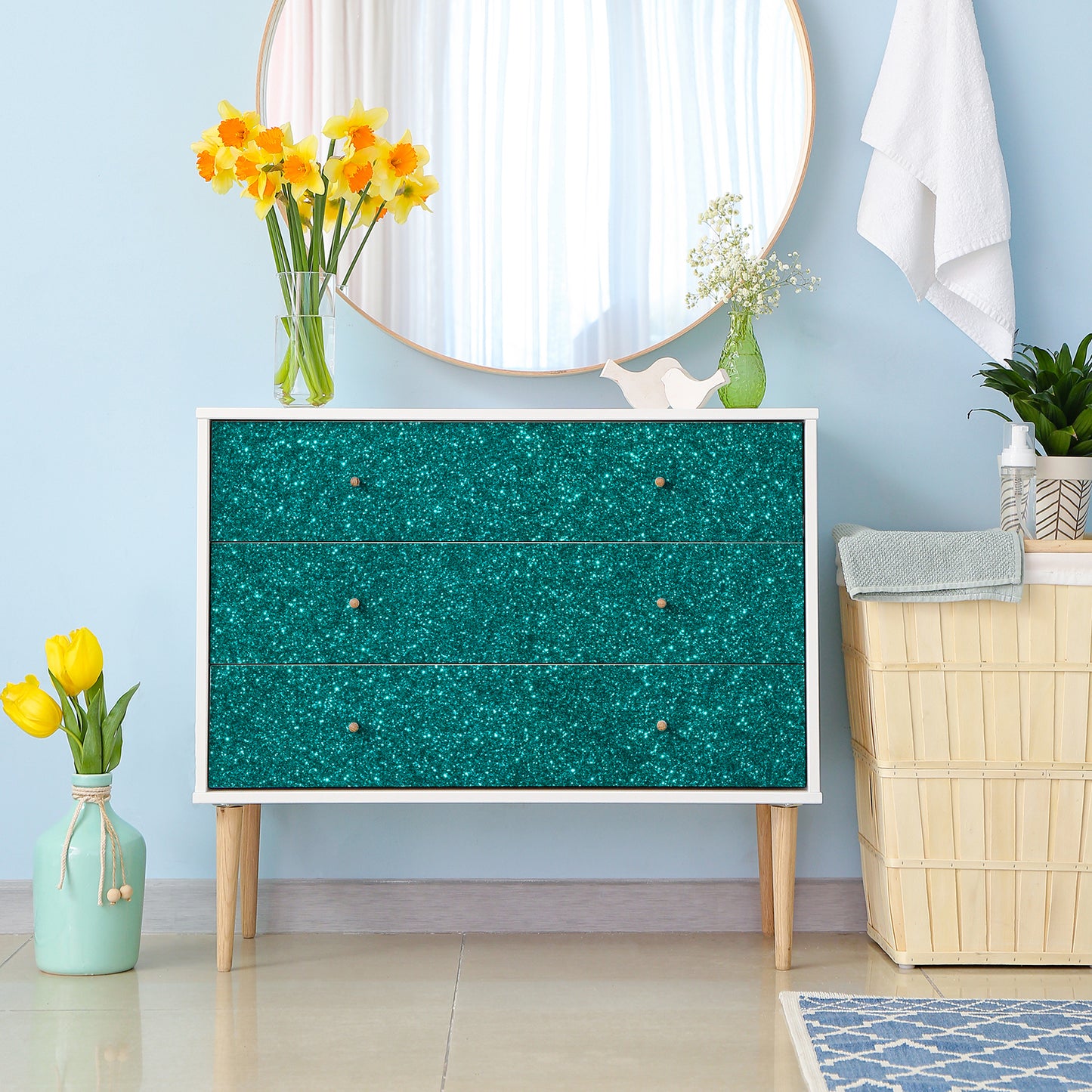 Teal Blue Glitter Contact Paper