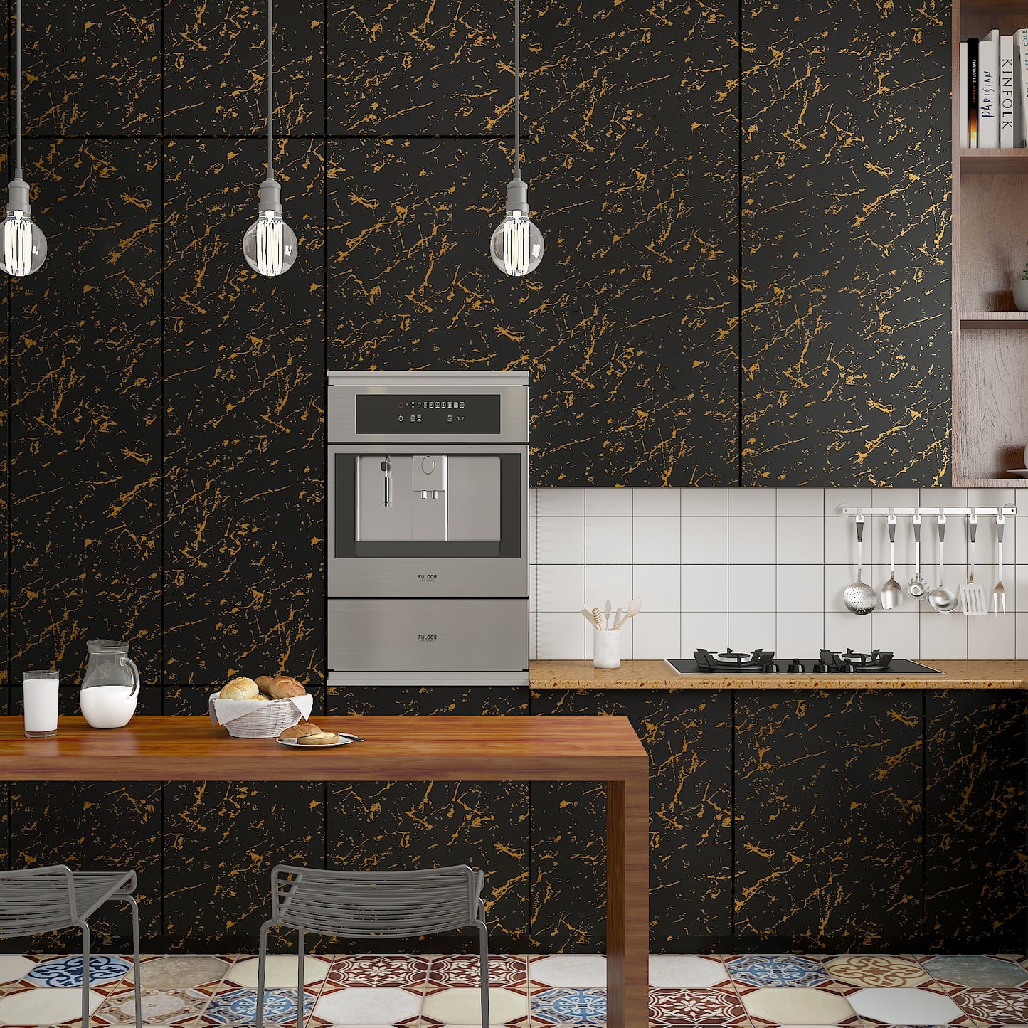 Matte Black Gold Marble Contact Paper