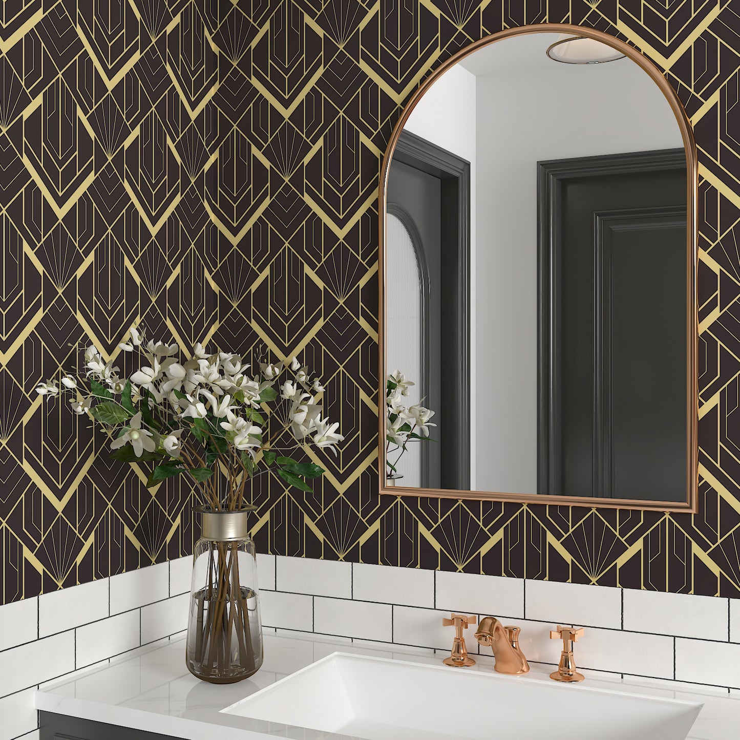 Modern Black and Gold Peel and Stick Wallpaper