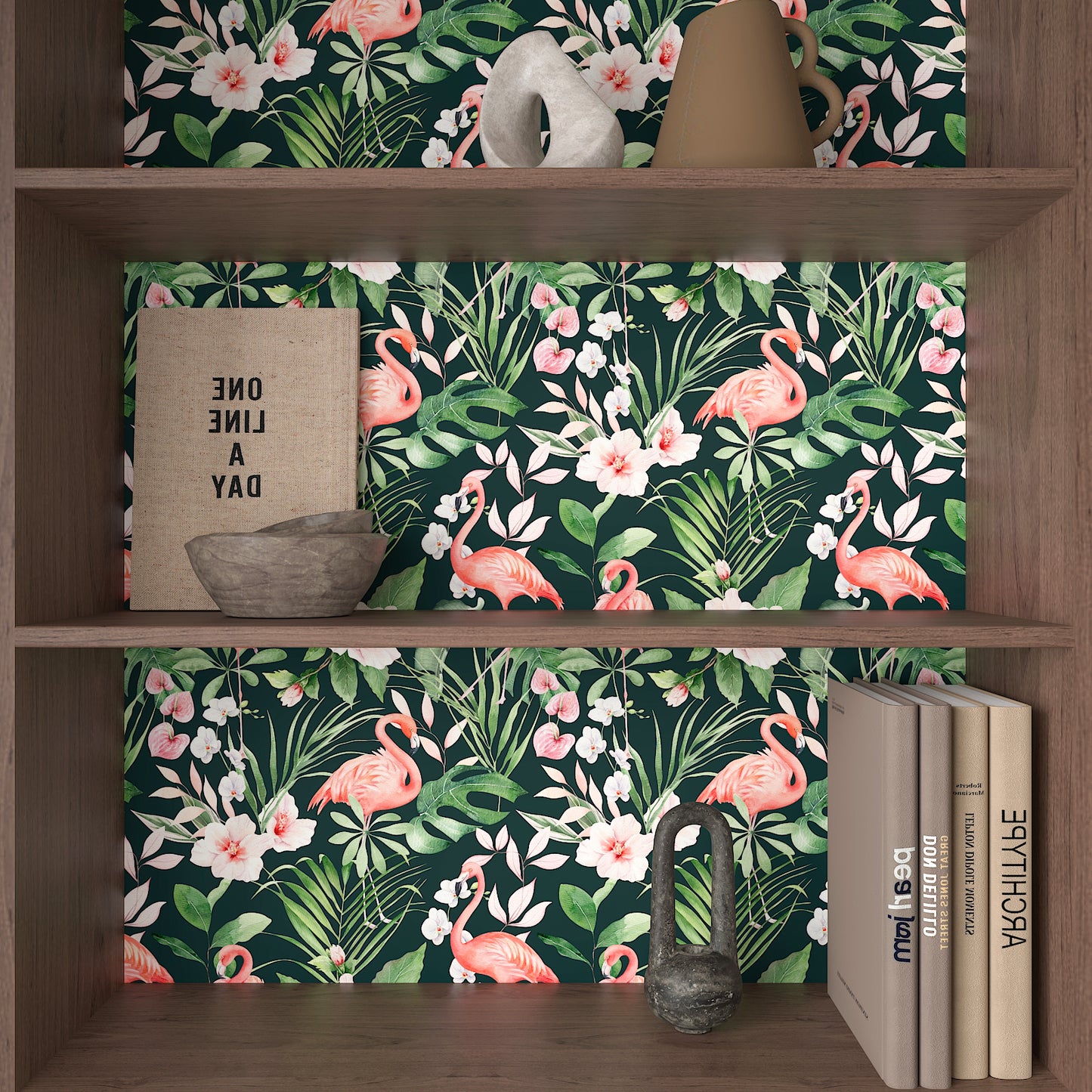 Pink Flamingo Tropical Jungle Palm Leaf Wallpaper