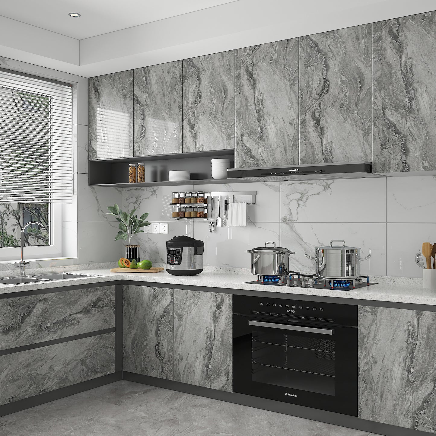 Glossy Light Grey Marble Wallpaper