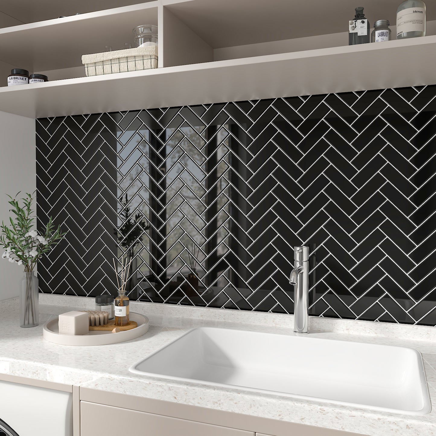 Black Waterproof Backsplash Tile