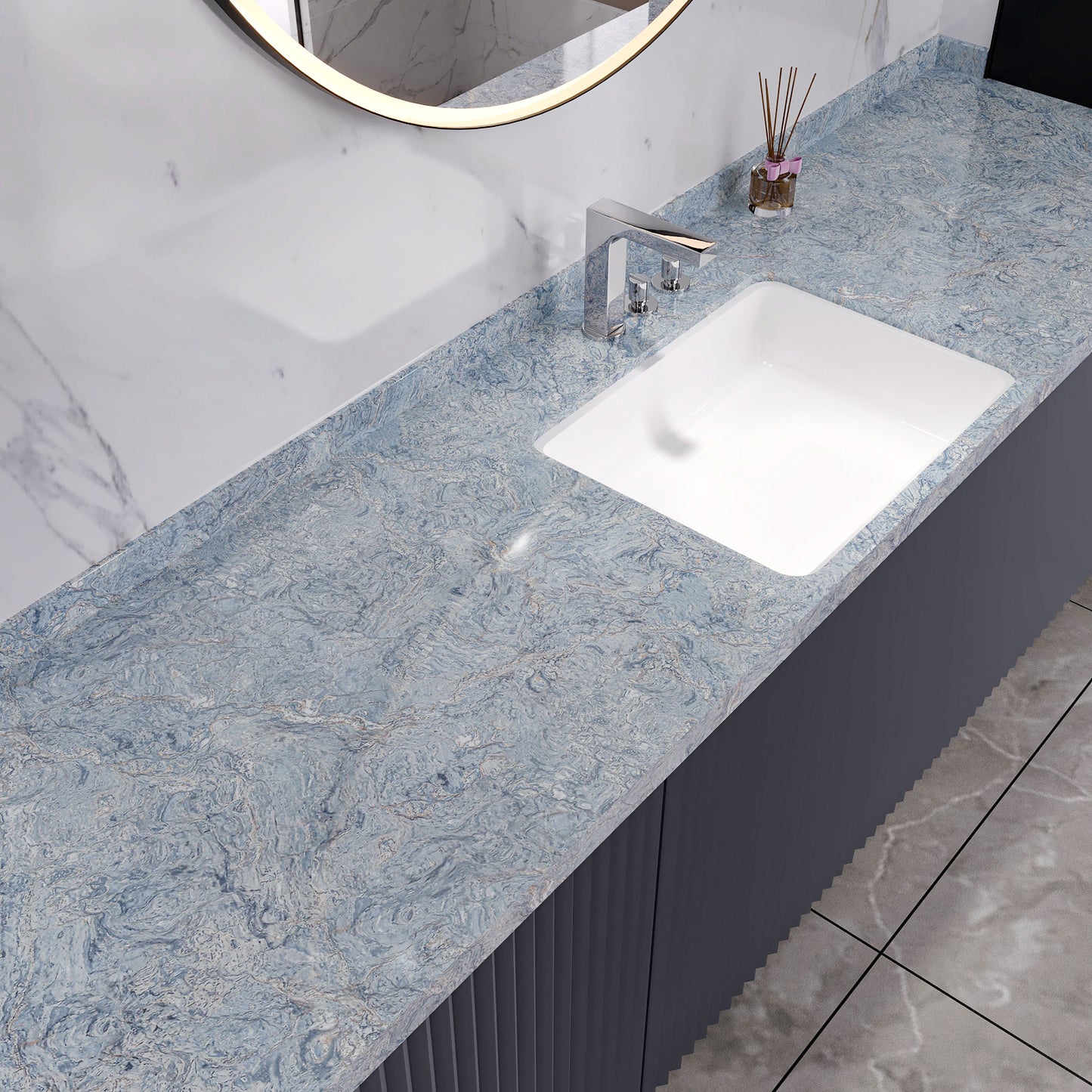 Glossy Blue Marble Peel and Stick Contact Paper