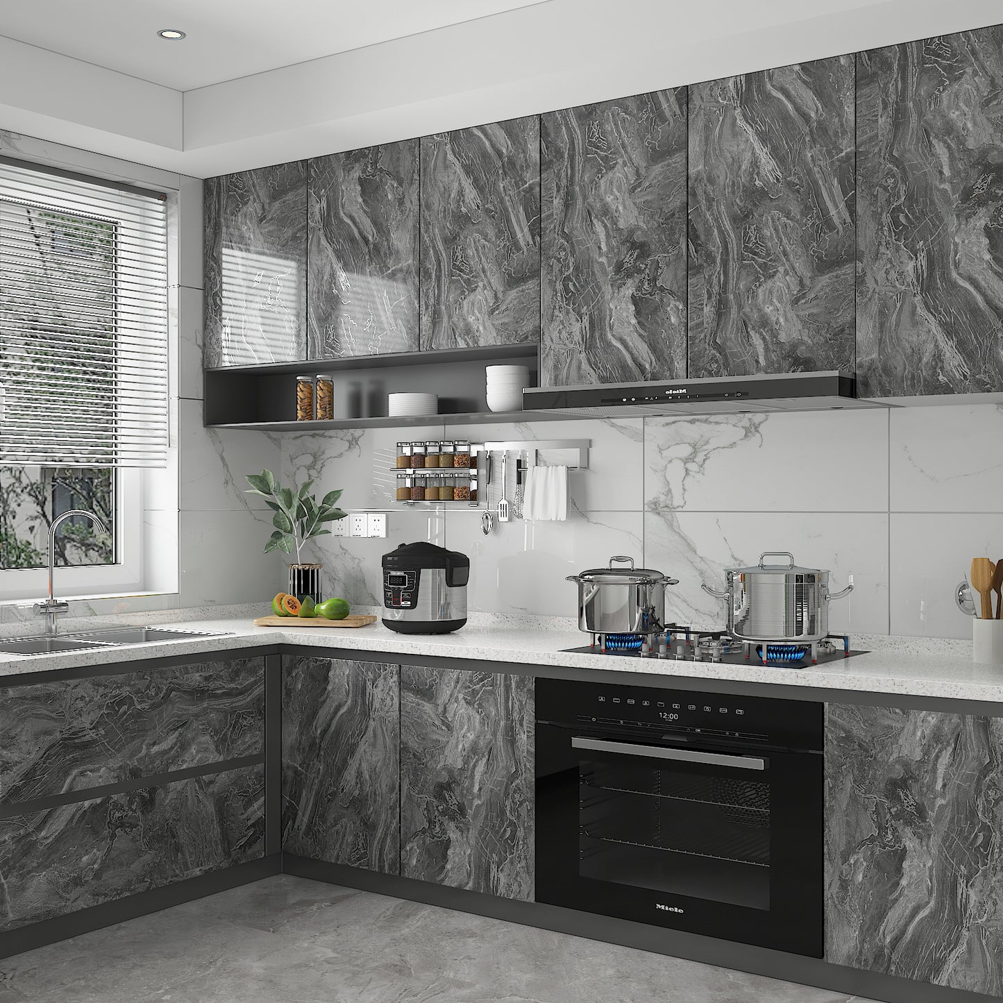 Glossy Grey Marble Wallpaper