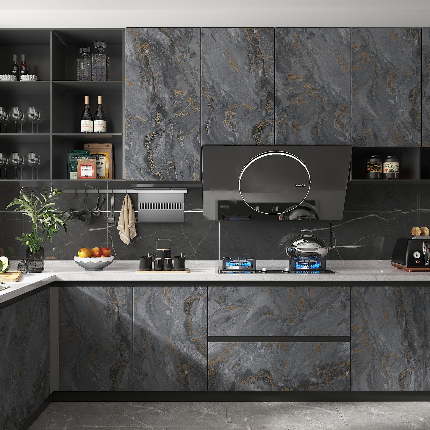 Matte Grey Gold Marble Wallpaper