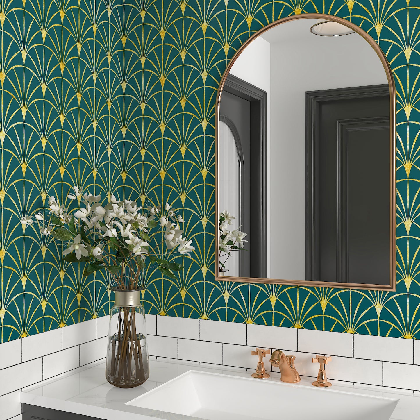 Emerald Green Geometric Peel and Stick Wallpaper