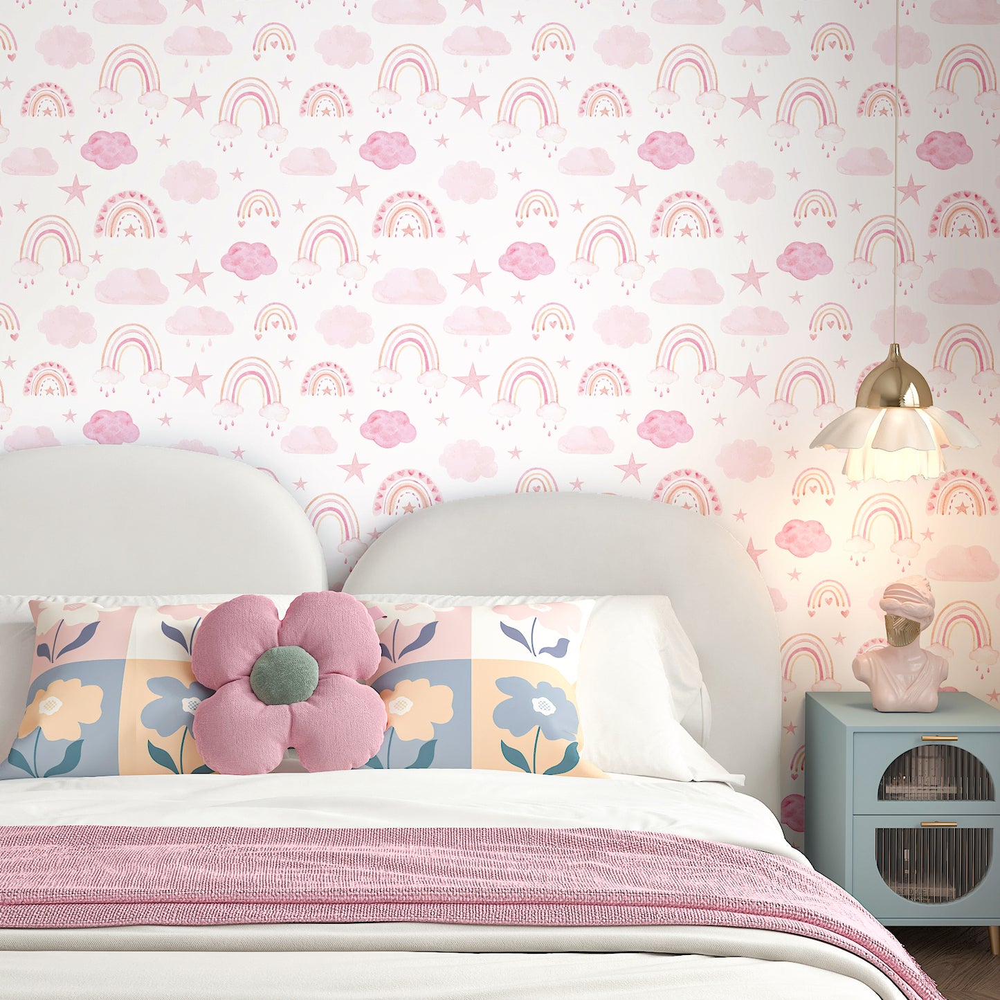 Watercolor Pink Rainbow Peel and Stick Wallpaper