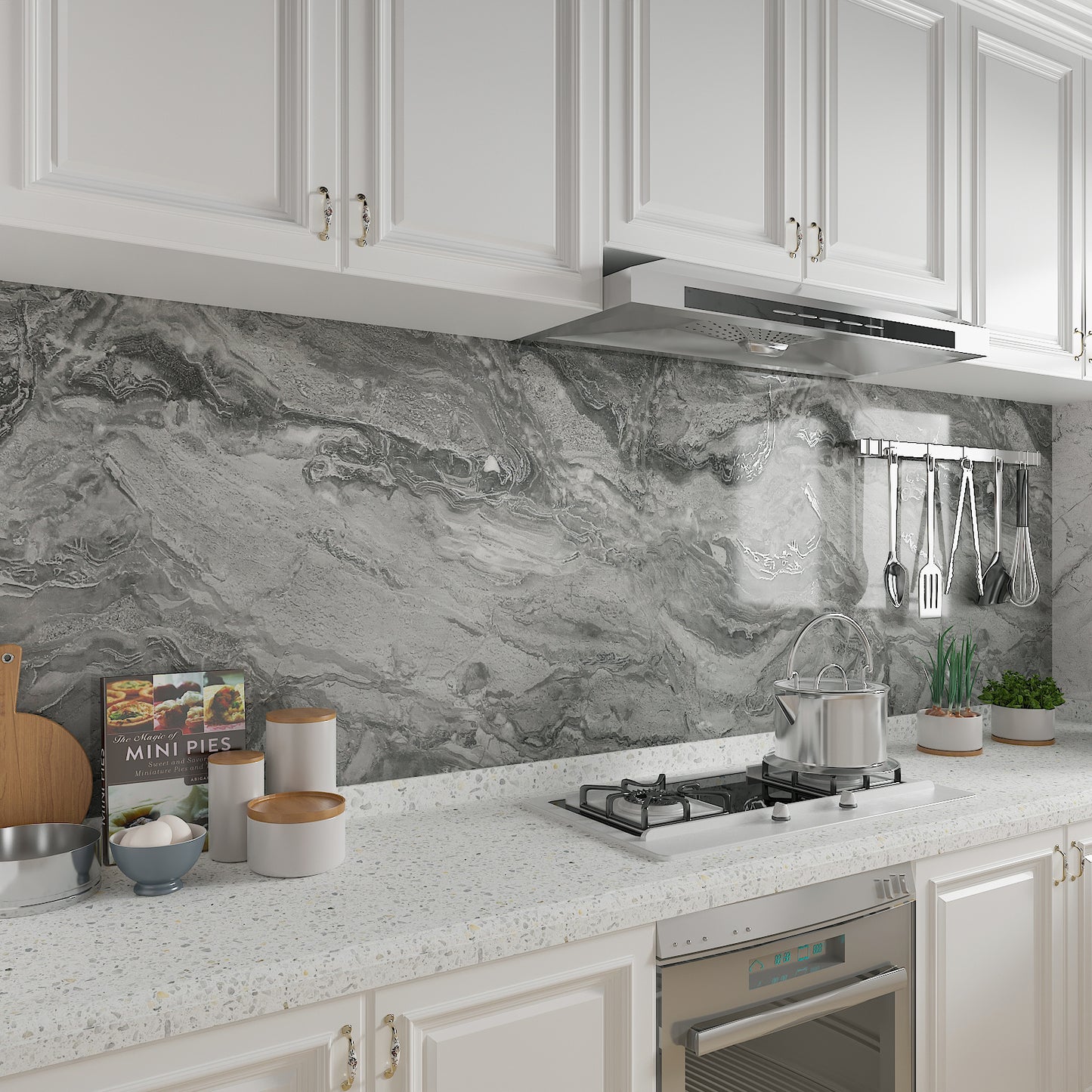 Glossy Light Grey Marble Wallpaper
