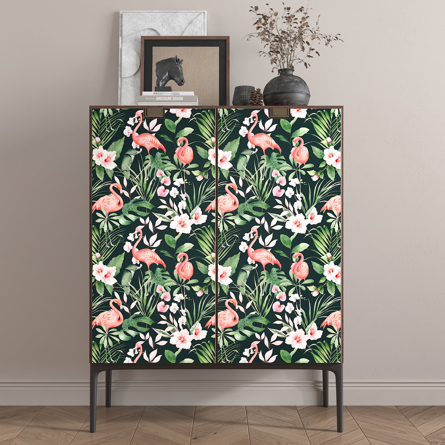 Pink Flamingo Tropical Jungle Palm Leaf Wallpaper