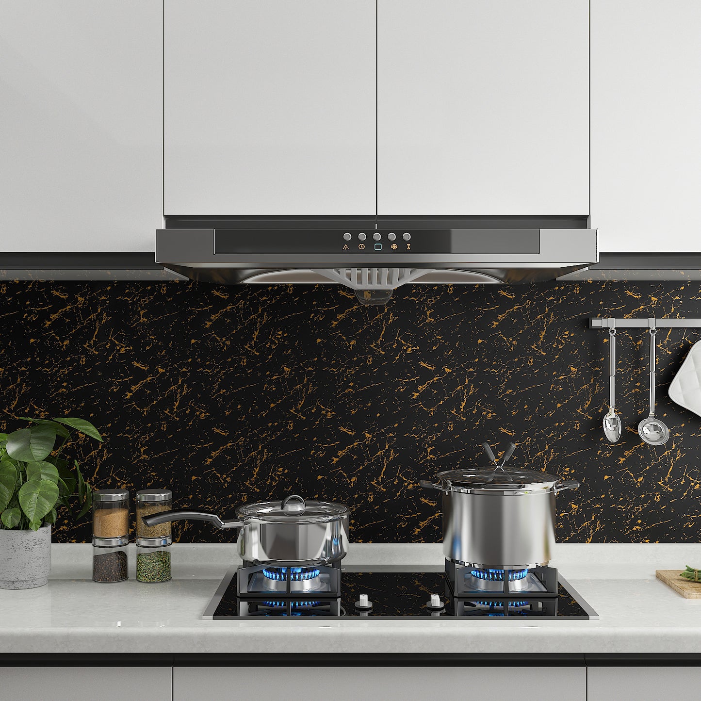 Matte Black Gold Marble Contact Paper