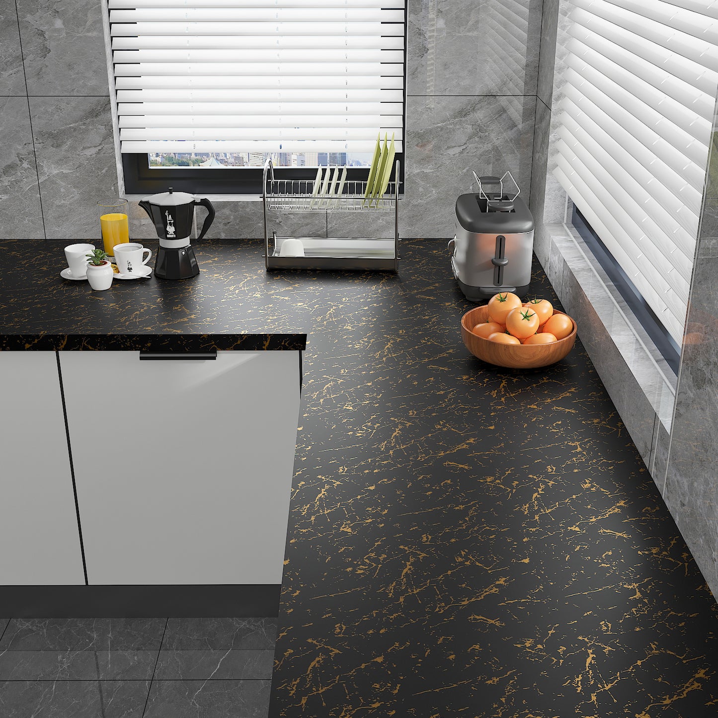 Matte Black Gold Marble Contact Paper