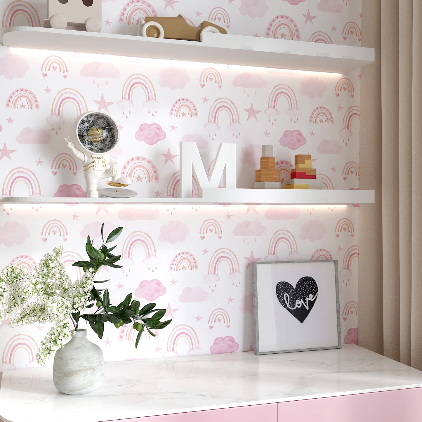 Watercolor Pink Rainbow Peel and Stick Wallpaper
