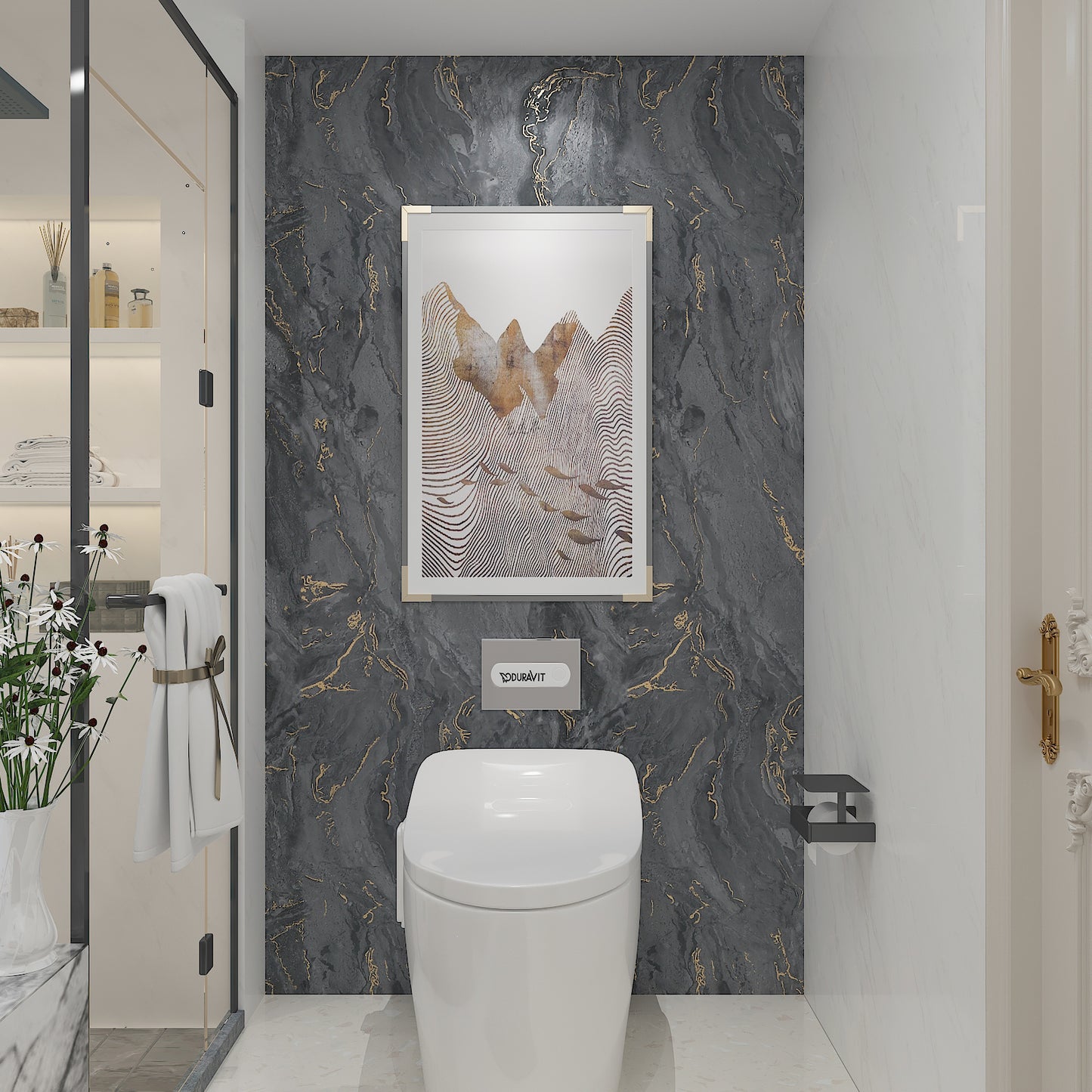 Matte Grey Gold Marble Wallpaper