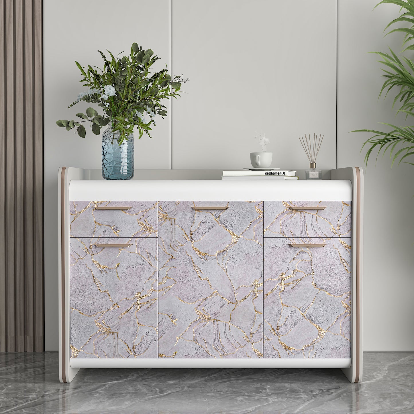 Glossy Purple Gold Marble Contact Paper