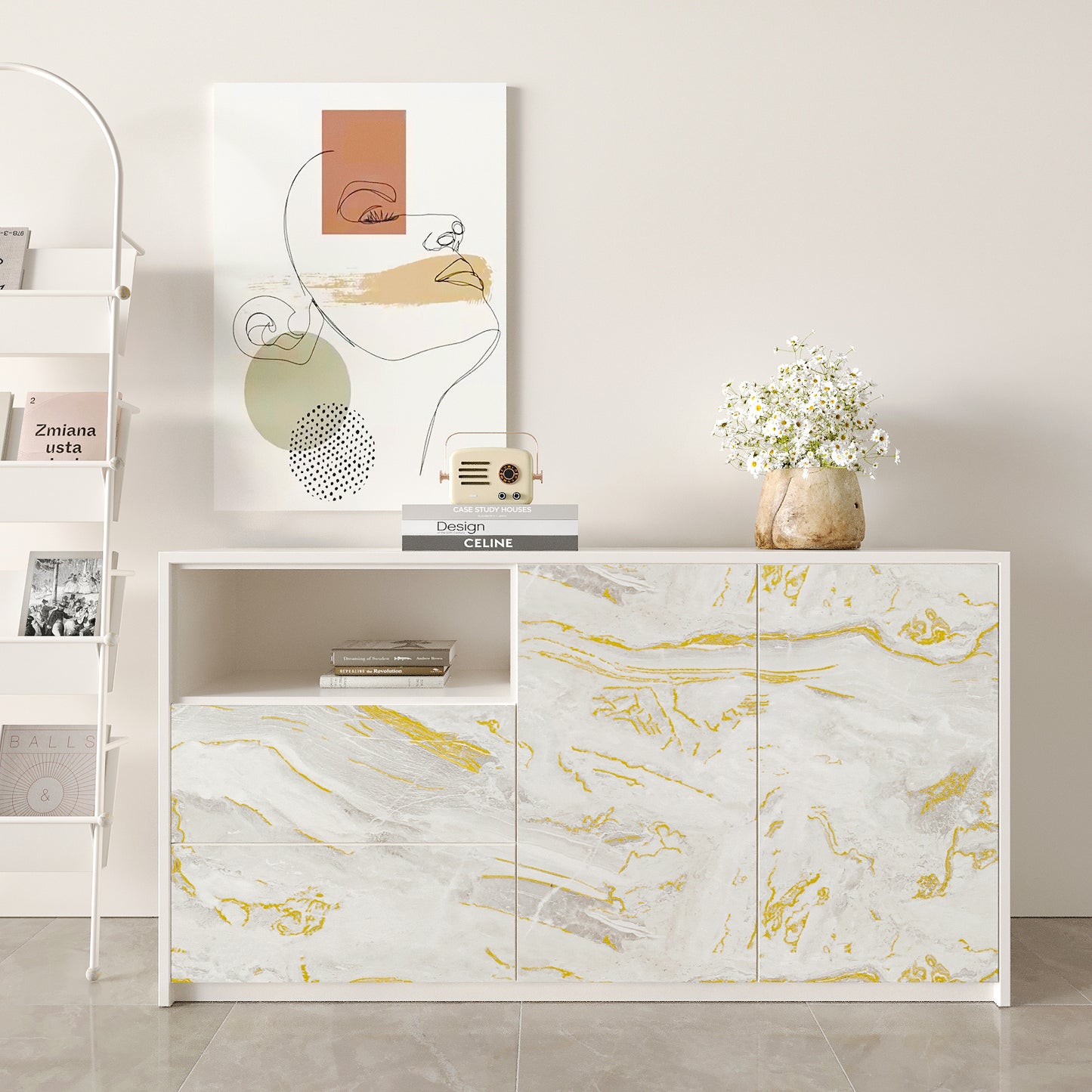 Matte Beige Gold Marble Peel and Stick Contact Paper