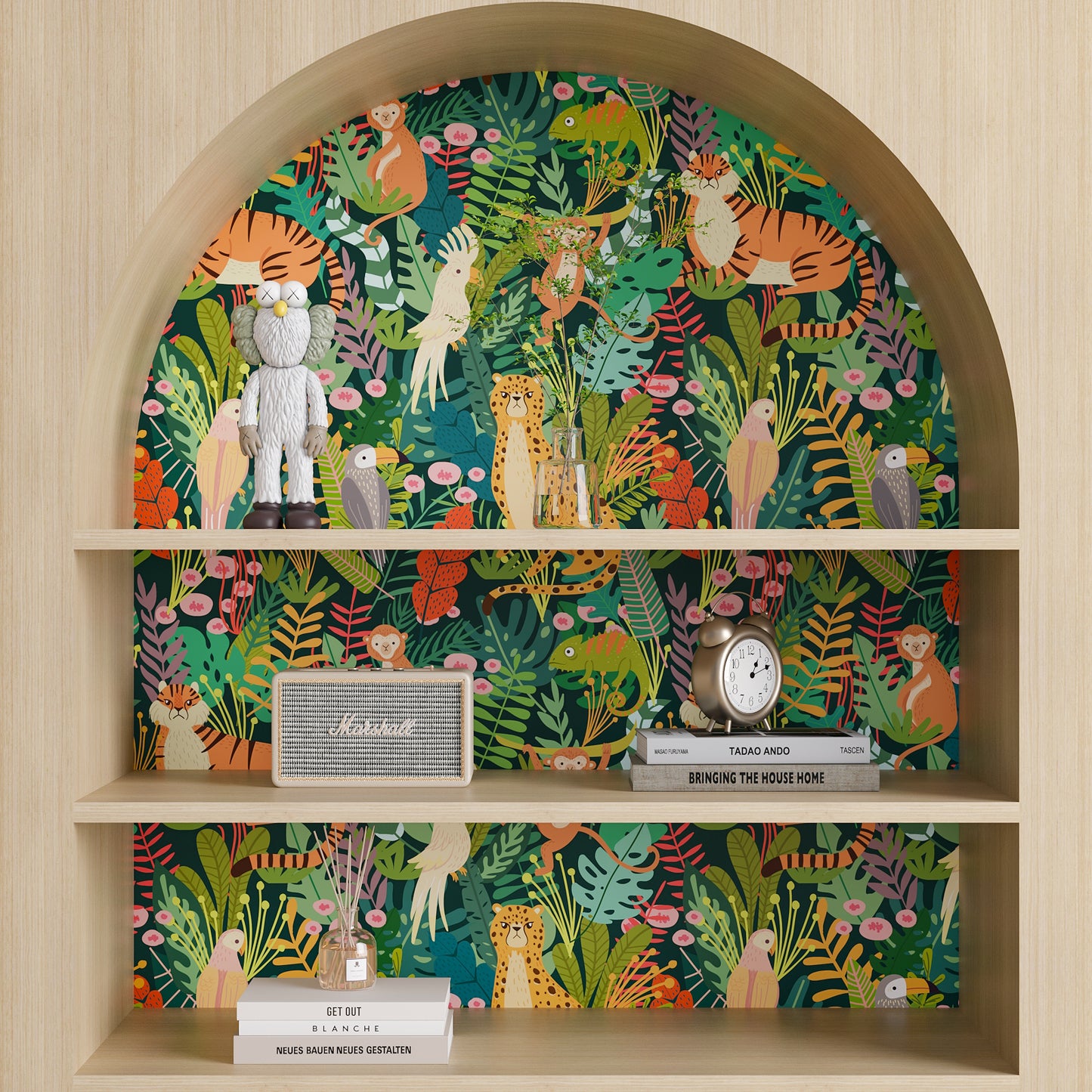 Jungle Animals Nursery Floral Wallpaper
