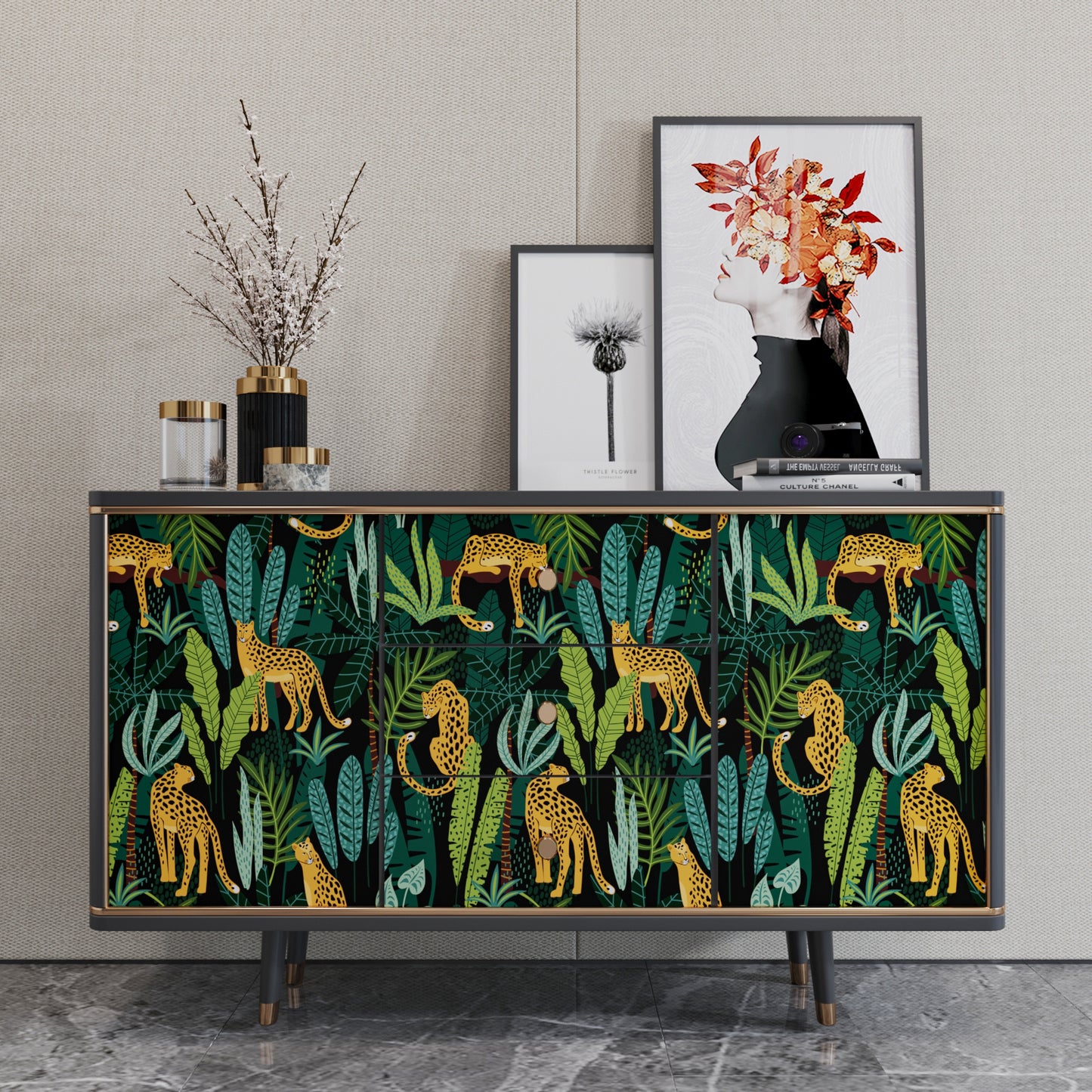 Green Leaf Leopard King Peel and Stick Wallpaper