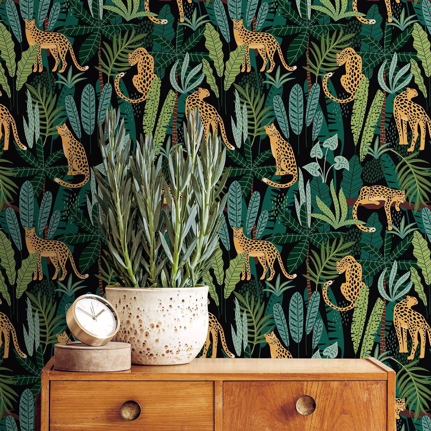Green Leaf Leopard King Peel and Stick Wallpaper