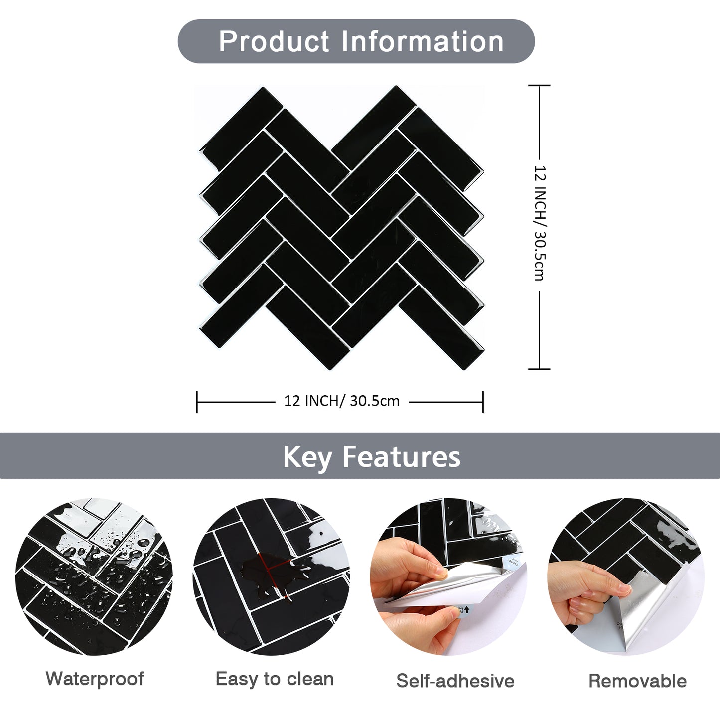 Black Waterproof Backsplash Tile