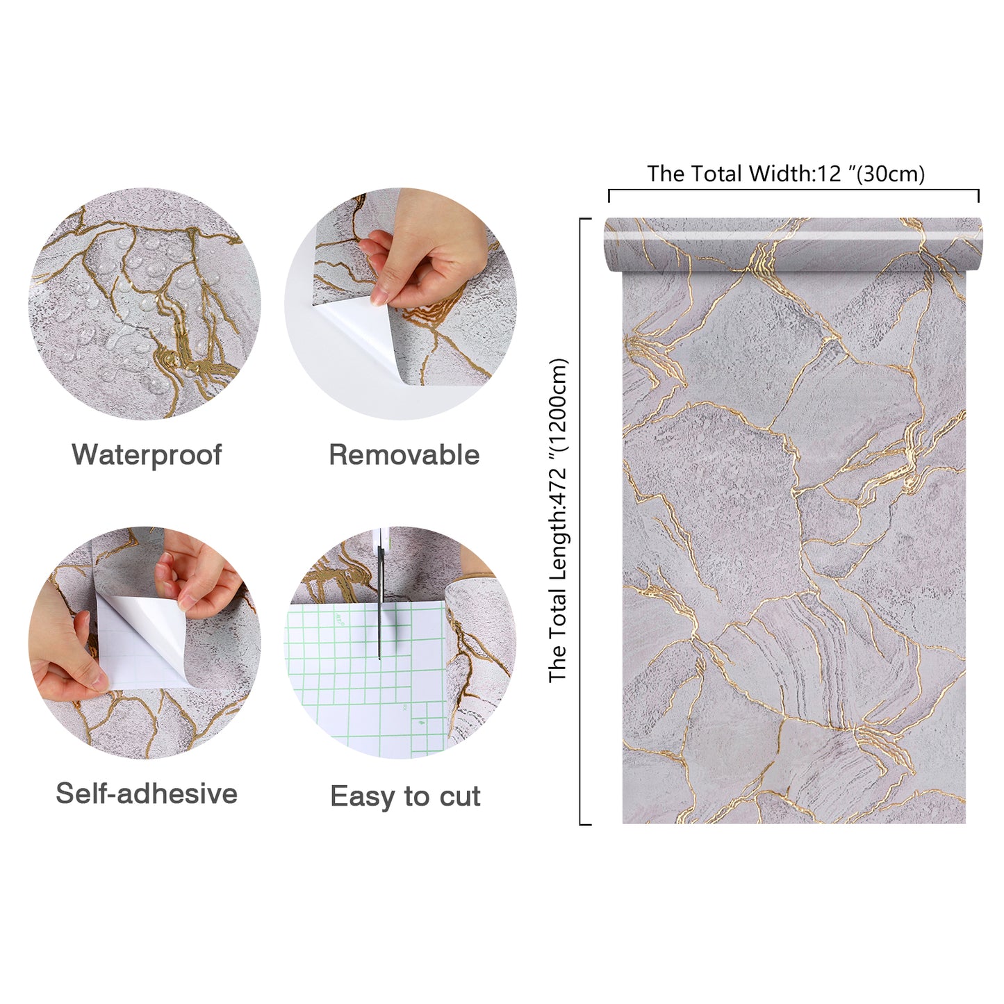 Glossy Purple Gold Marble Contact Paper