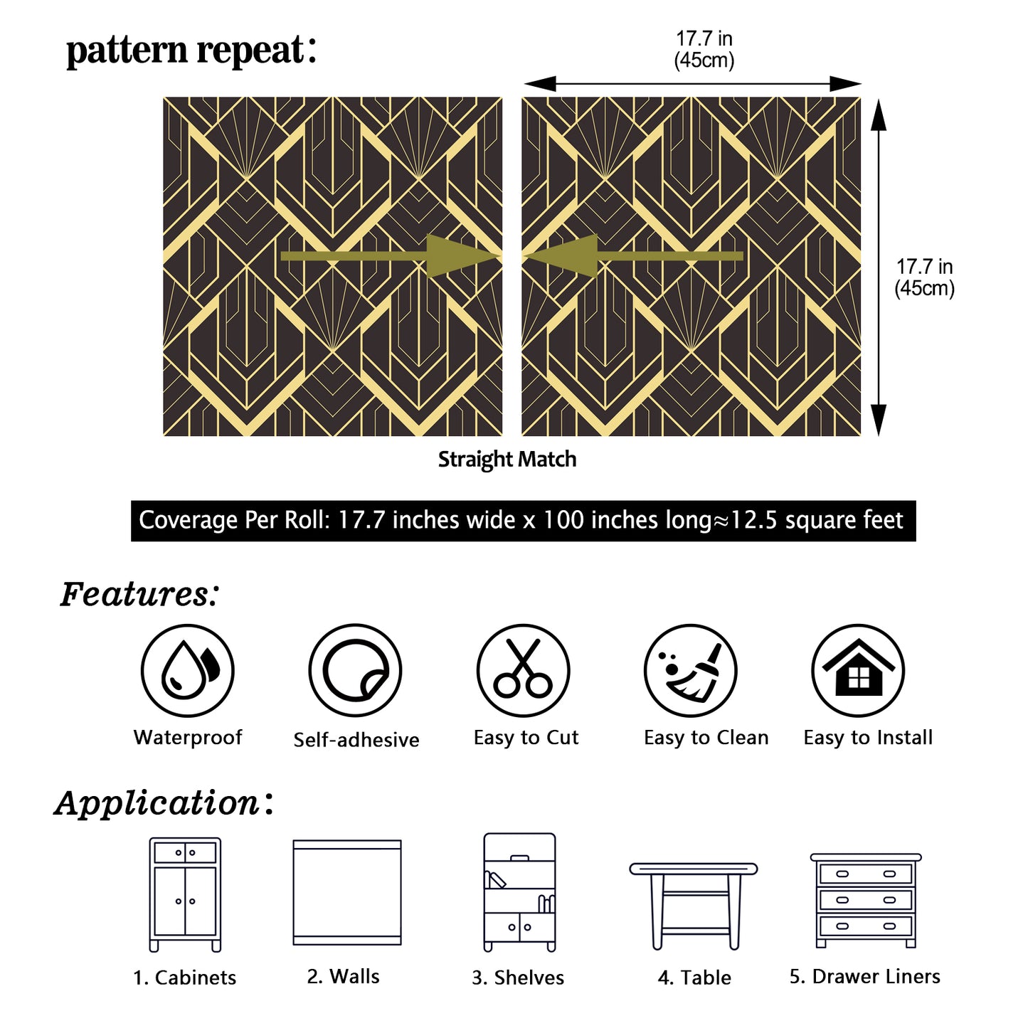 Modern Black and Gold Peel and Stick Wallpaper