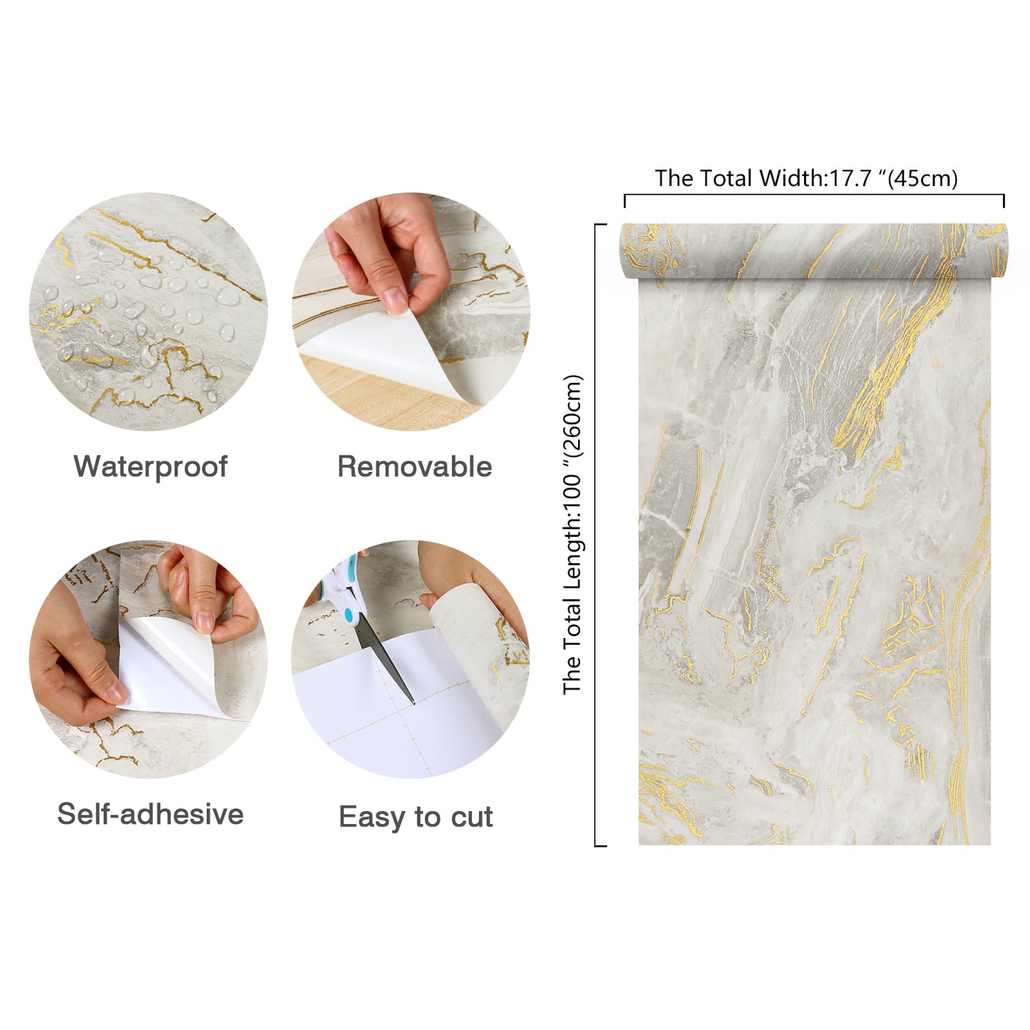 Matte Beige Gold Marble Peel and Stick Contact Paper