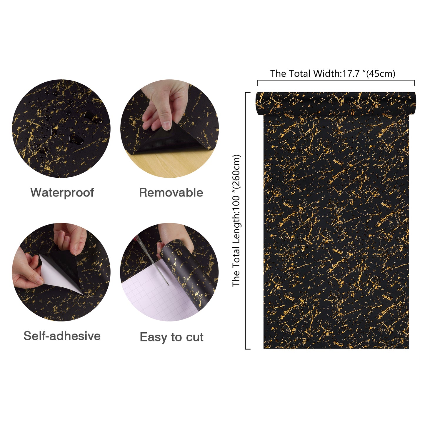 Matte Black Gold Marble Contact Paper