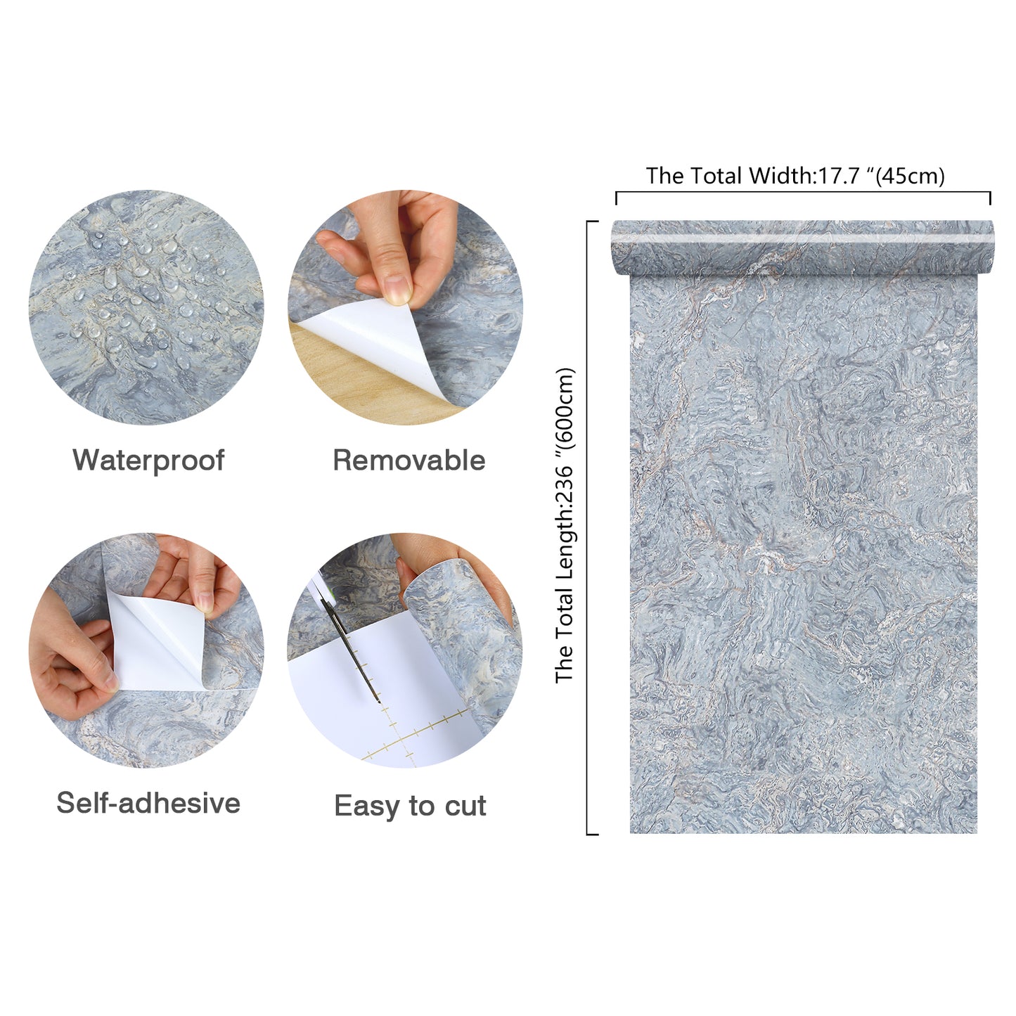 Glossy Blue Marble Peel and Stick Contact Paper
