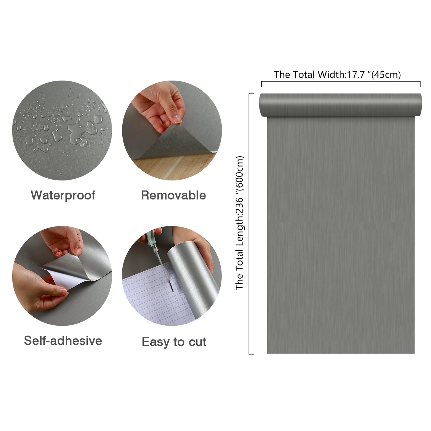 Grey Brushed Stainless Steel Contact Paper