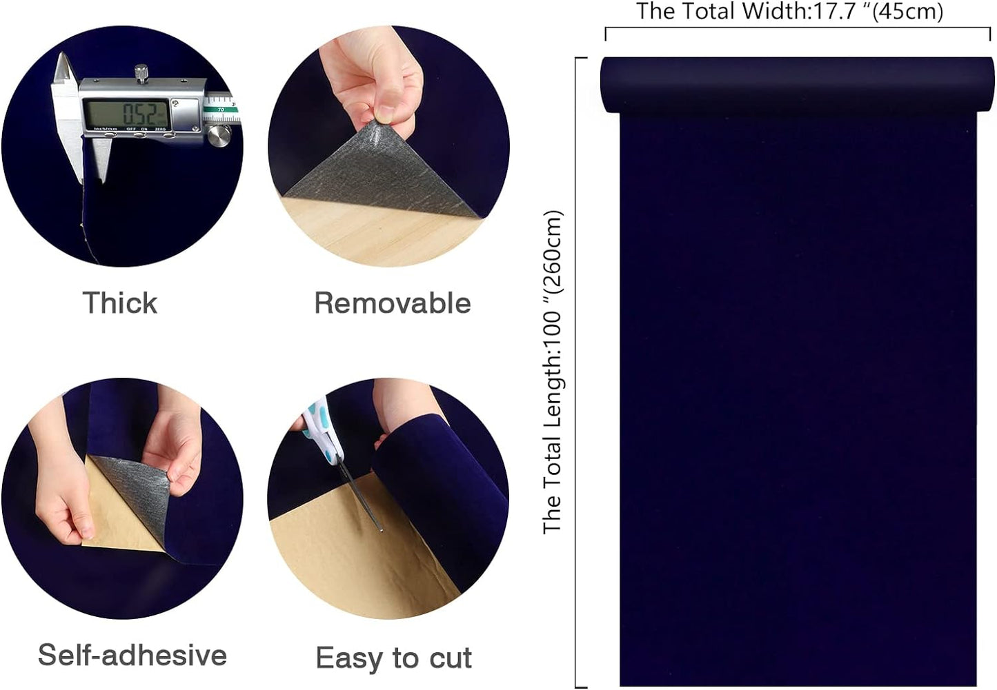 Self Adhesive Dark Blue Velvet Fabric