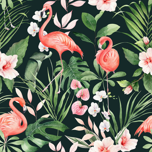 Pink Flamingo Tropical Jungle Palm Leaf Wallpaper