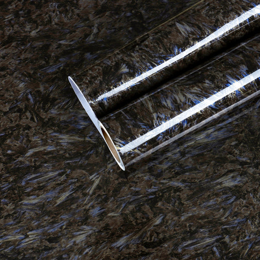 Glossy Black Blue Marble Contact Paper