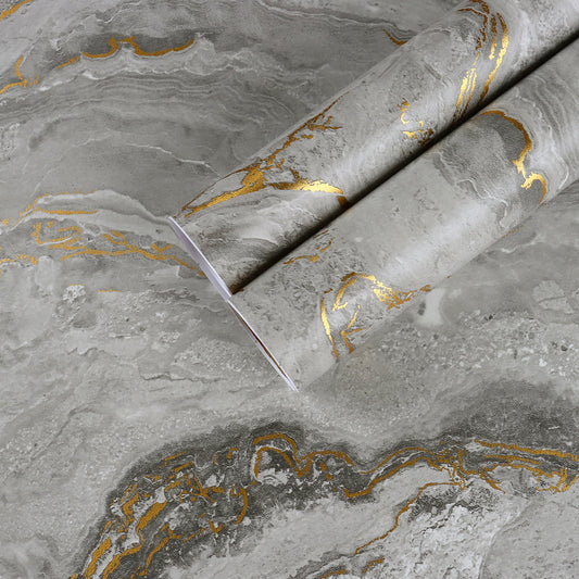 Matte Light Grey and Gold Marble Wallpaper