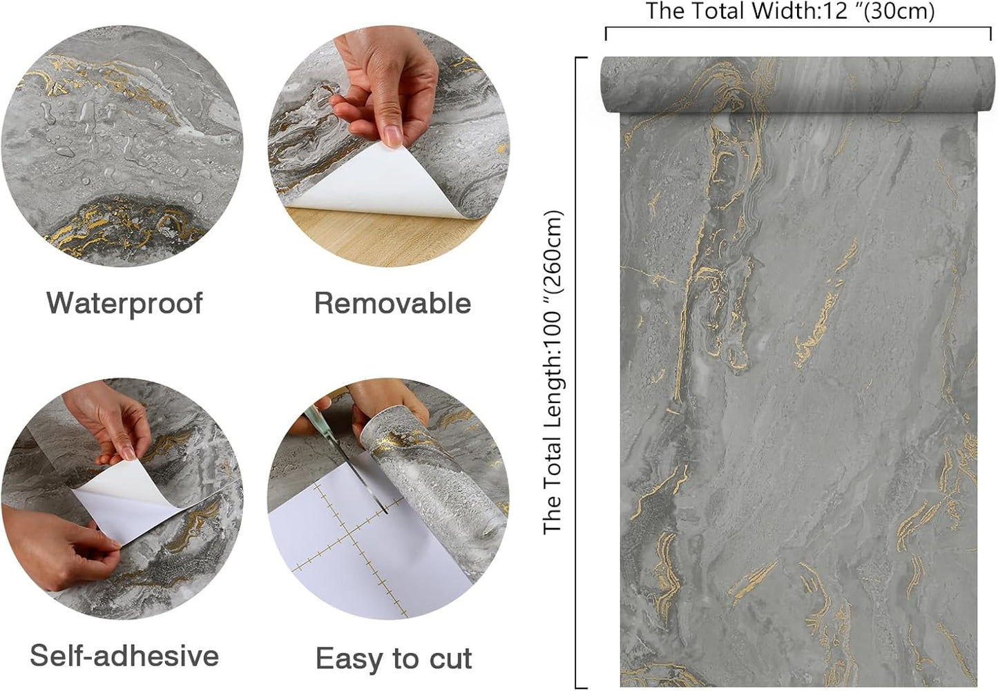 Matte Light Grey and Gold Marble Wallpaper