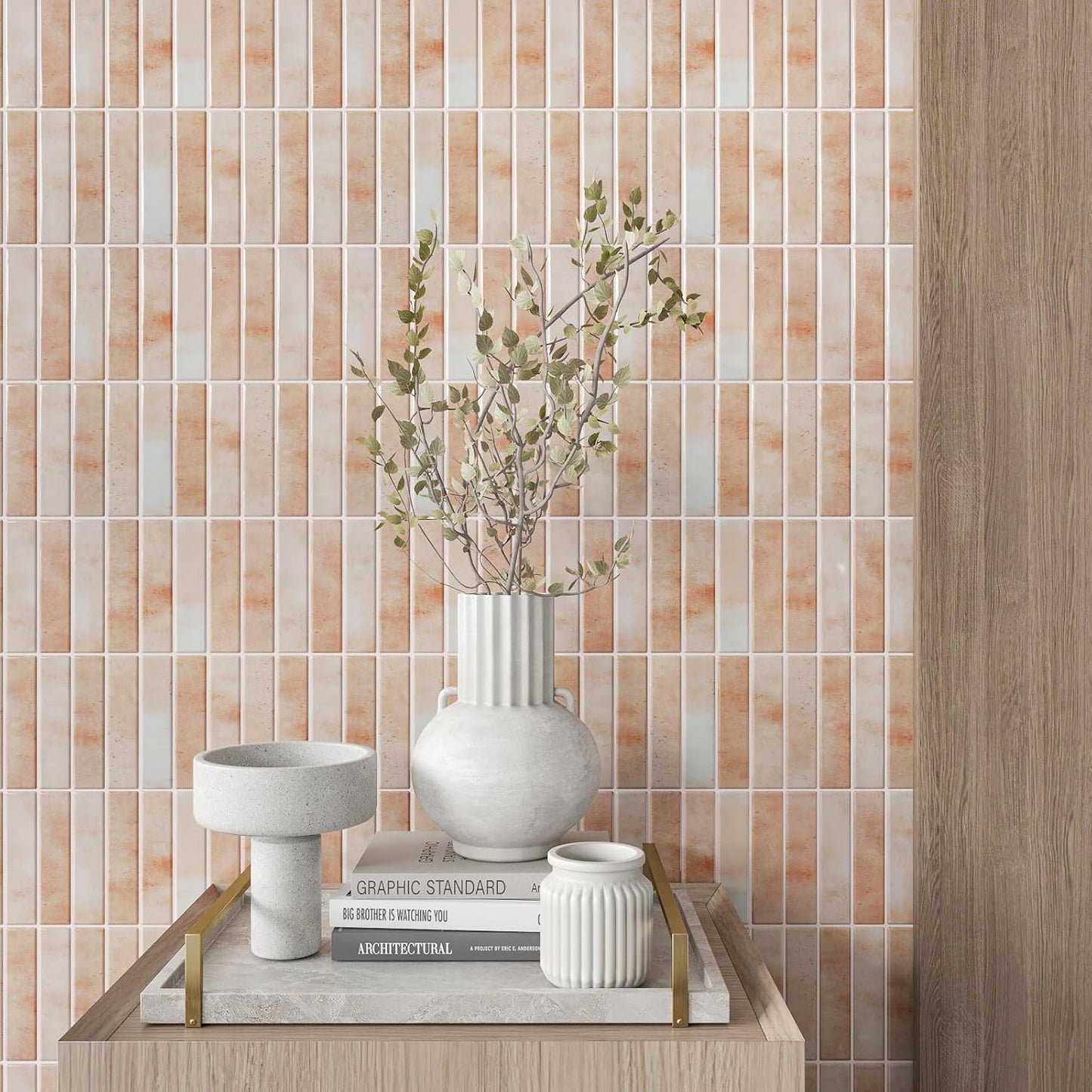 Rust Orange Subway Backsplash Tile