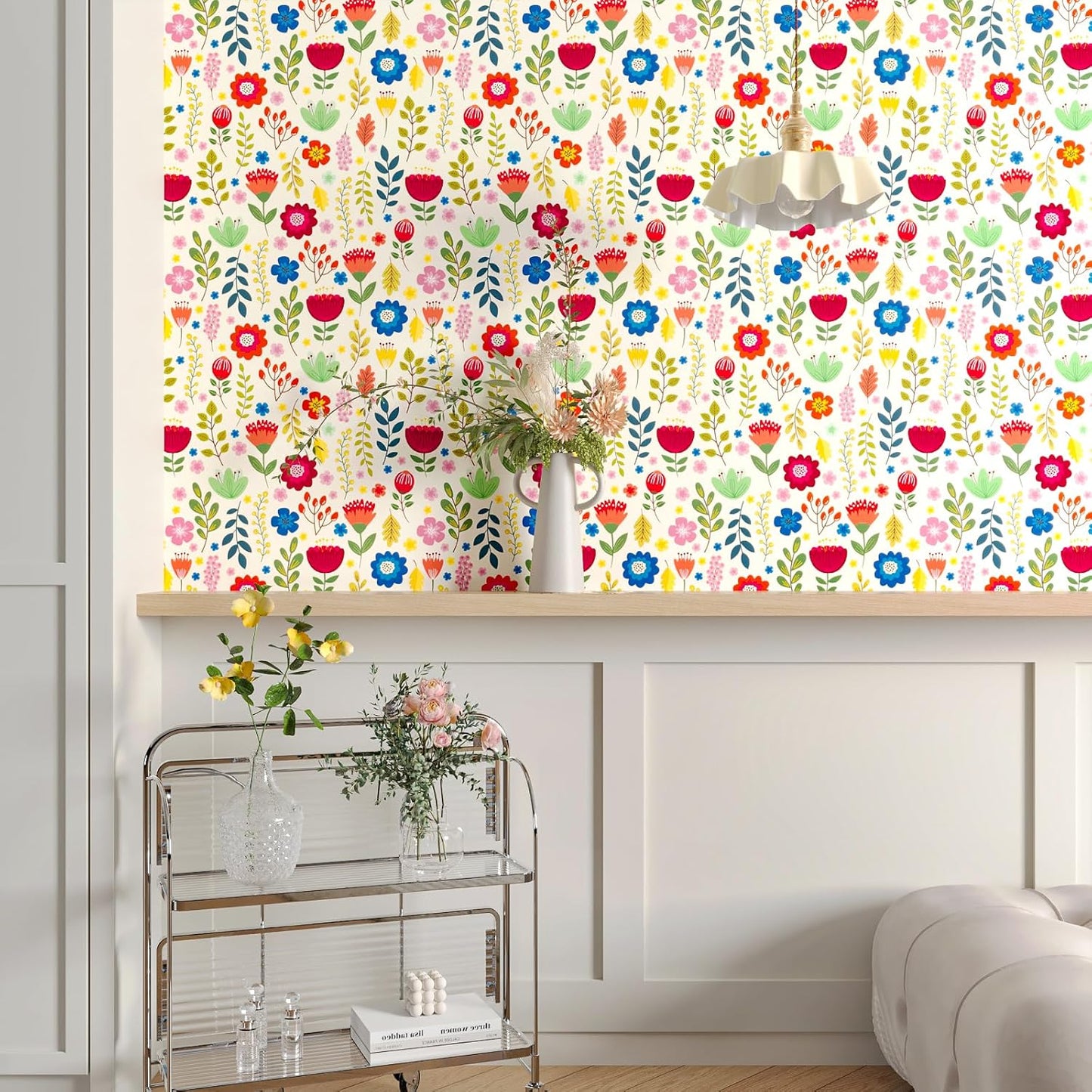 Colorful Leaf Beige Floral Wallpaper