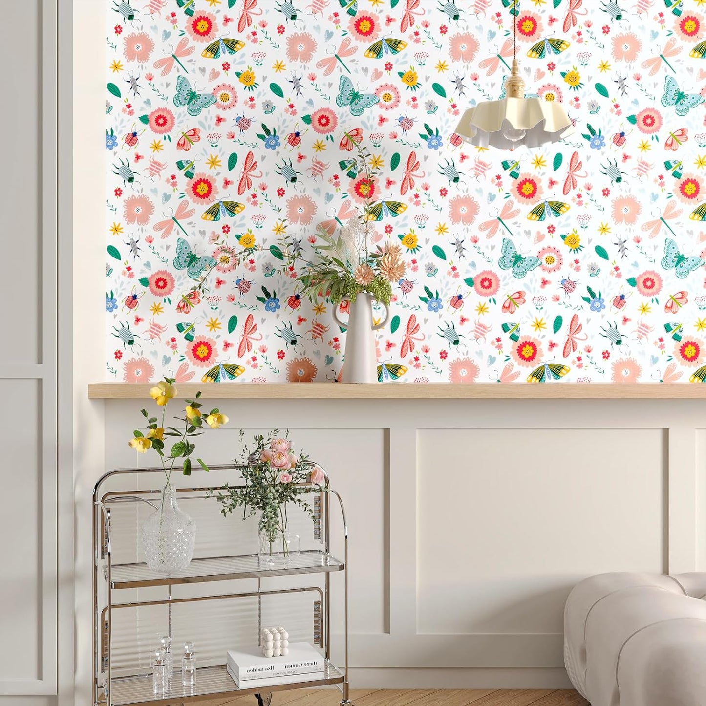 Bright Butterflies Floral Wallpaper