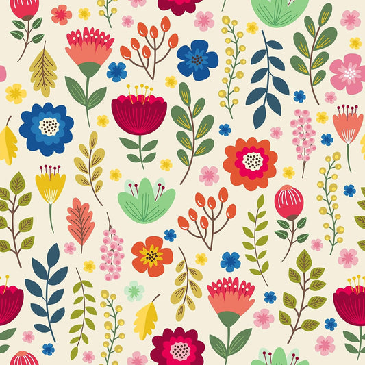 Colorful Leaf Beige Floral Wallpaper