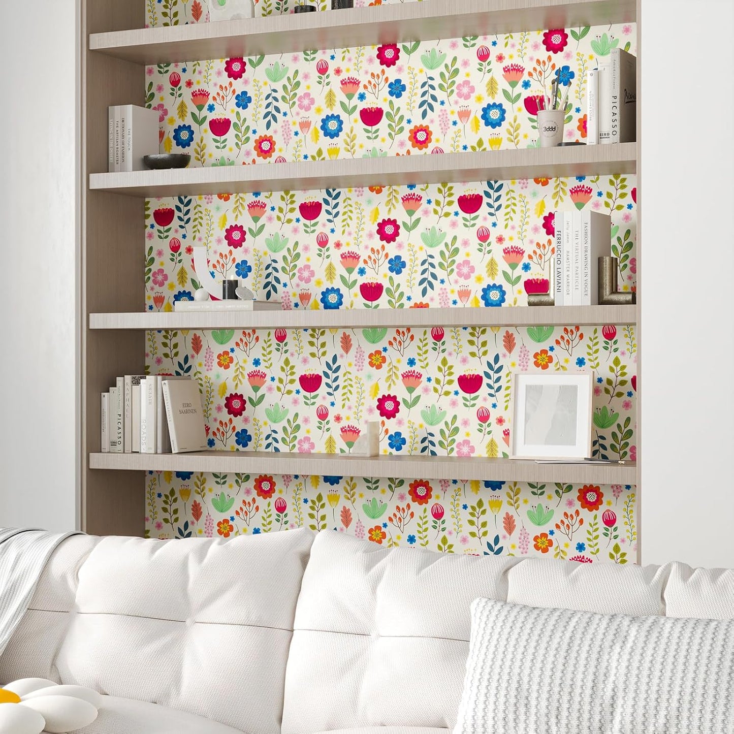 Colorful Leaf Beige Floral Wallpaper