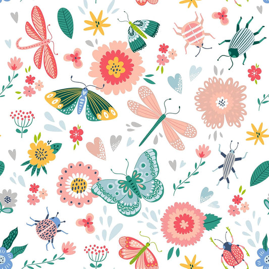 Bright Butterflies Floral Wallpaper