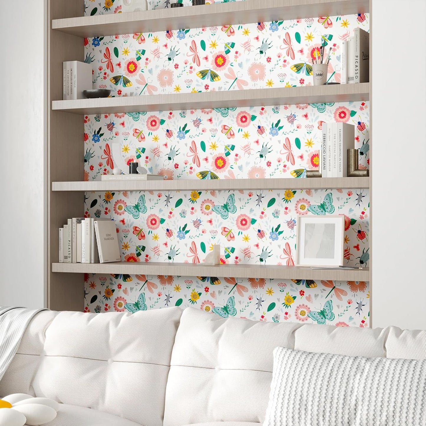 Bright Butterflies Floral Wallpaper