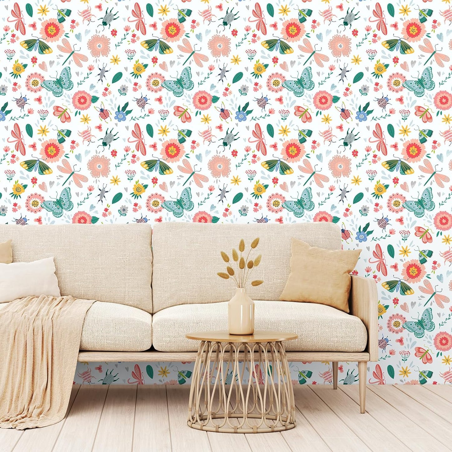 Bright Butterflies Floral Wallpaper