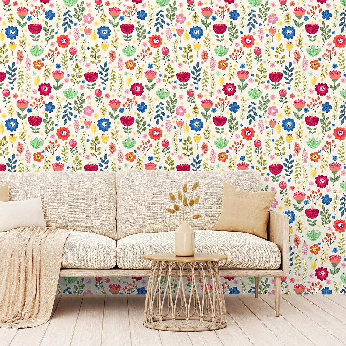 Colorful Leaf Beige Floral Wallpaper