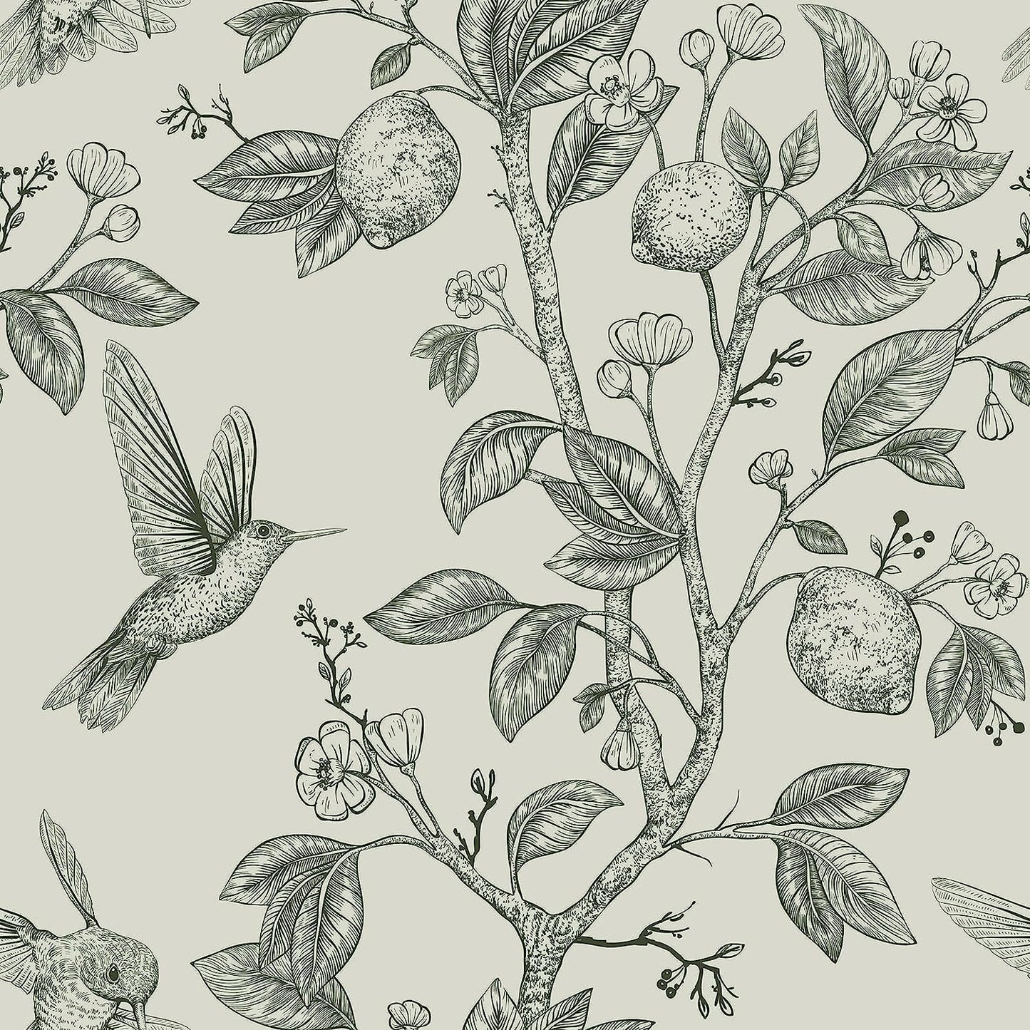 Green Peel & Stick Vintage Floral Bird Wallpaper