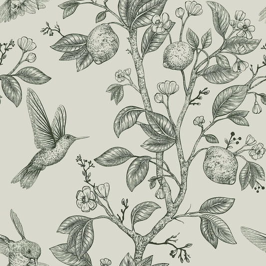 Green Peel & Stick Vintage Floral Bird Wallpaper