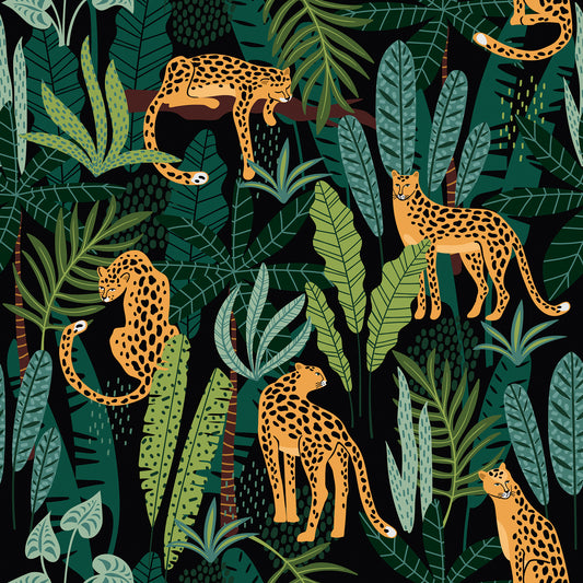 Green Leaf Leopard King Peel and Stick Wallpaper