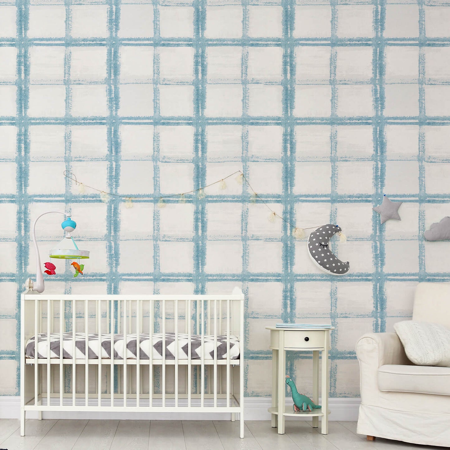 blue-plaid-wallpaper-for-nursery-room-made-of-harmless-vinyl