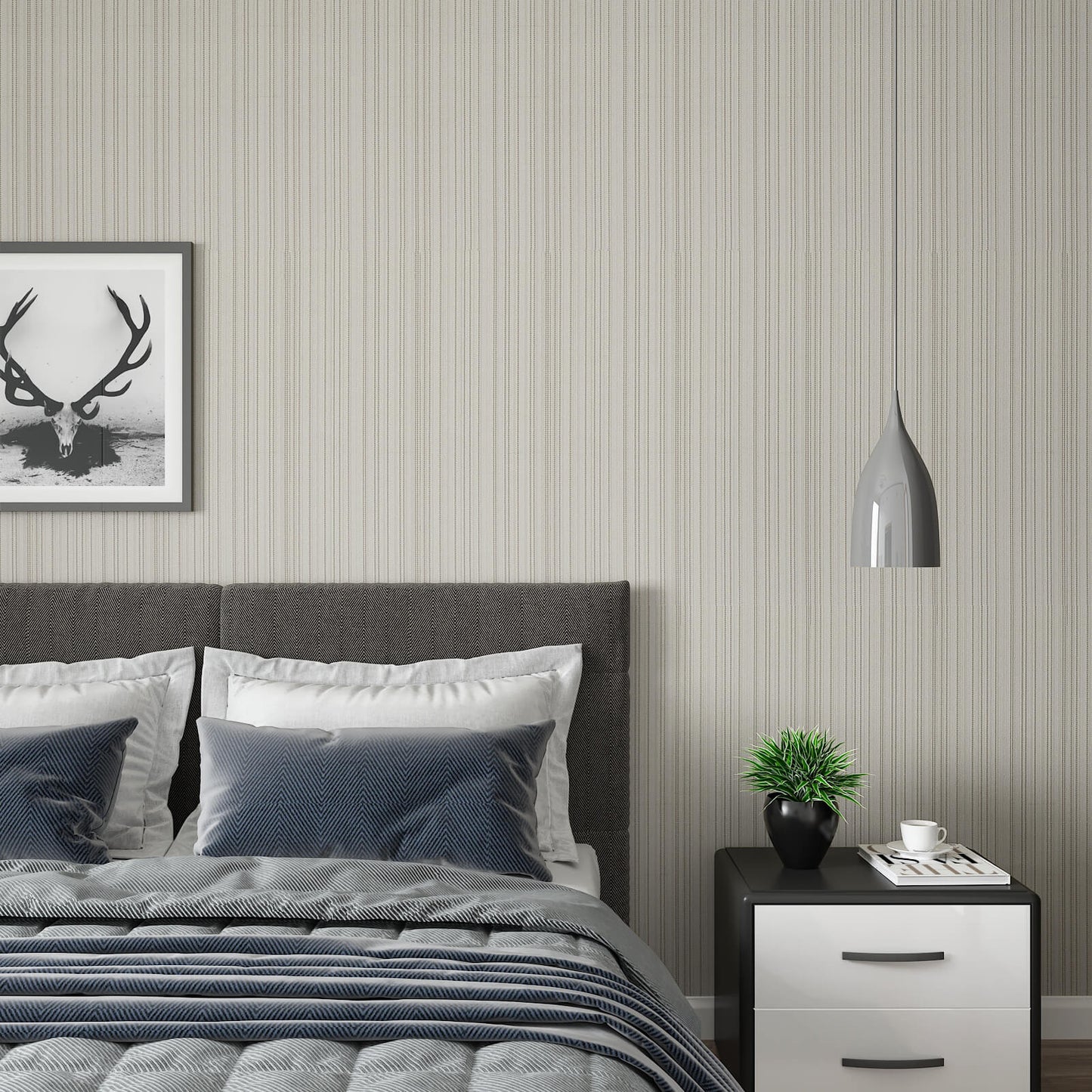 faux-grasscloth-cream-accent-wall-paper-for-bedroom
