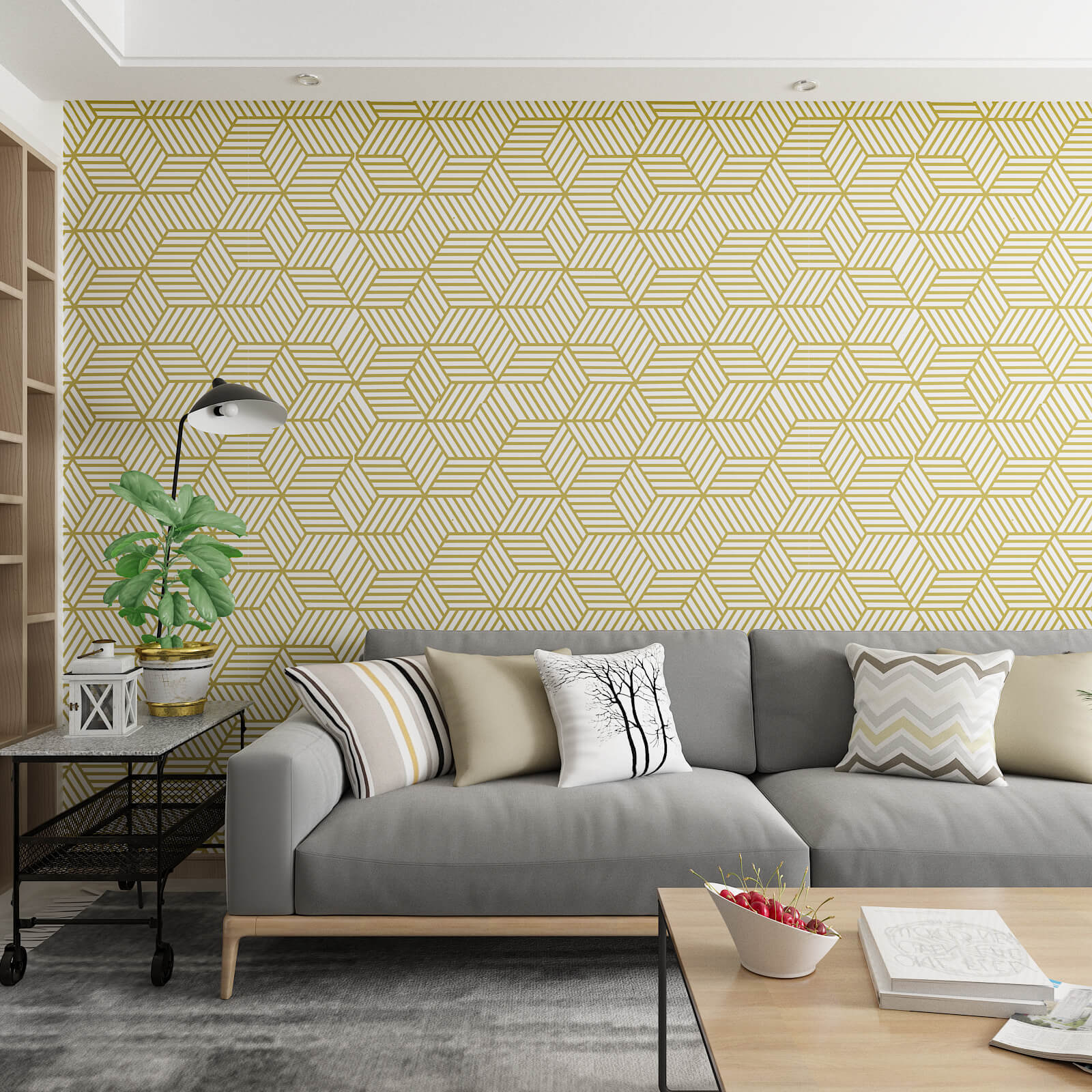 gold-geometric-wall-mural-for-living-room-glue-free