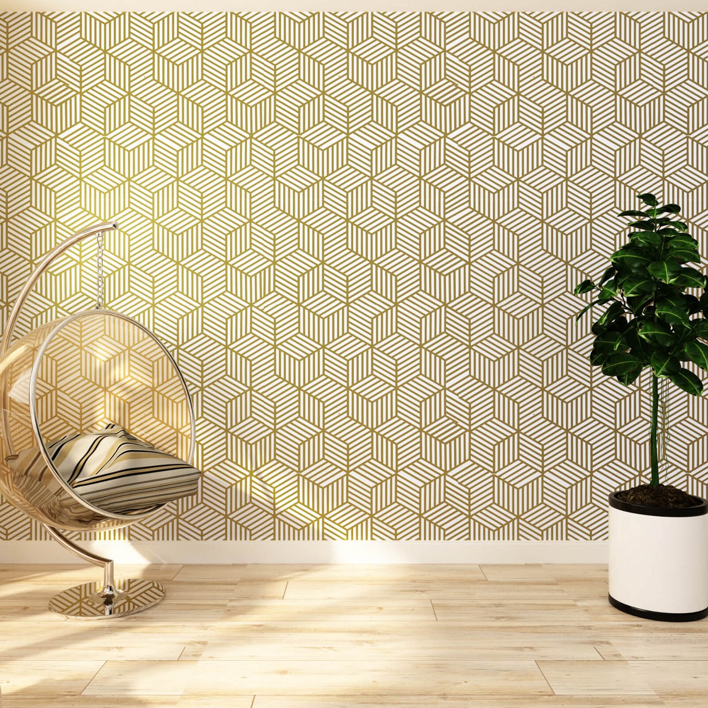 large-size-adhesive-wall-paper-gold-geometric-hexagon